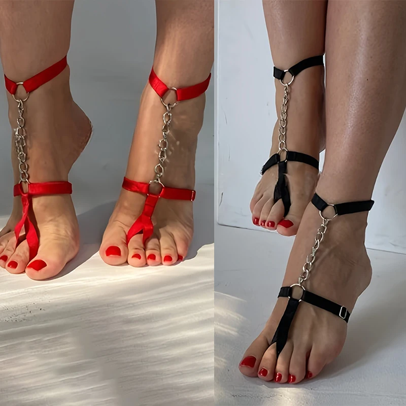 Punk Foot Chain Chain Gothic Black Elastic Band Bandage Anklet Bracelet High Heel Summer Barefoot Ankle Sandals Prom Foot Belt