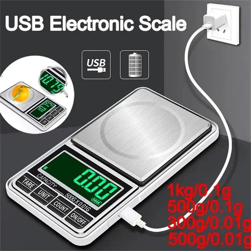 Portable Mini Pocket Jewelry Scale USB Rechargeable Digital Electronic Jewelry Scale High Precision Mini Portable LED Balance