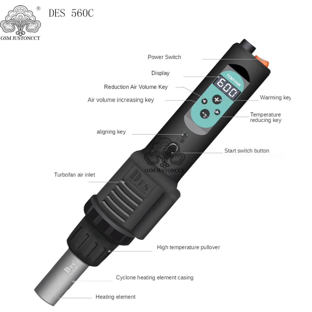 DE 560B 휴대용 납땜 열기구, 디지털 디스플레이, 히트 건, 독일 오리지널 브랜드, DE 560C 80-600 560W