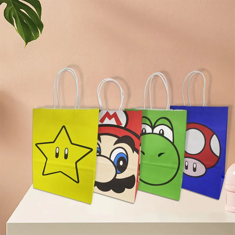 Super Mario Cartoon Tote Gift Bag Handbag Kraft Paper Party Cartoon Anime Character Mario Yoshi Party Supplies Regali Di Compleanno