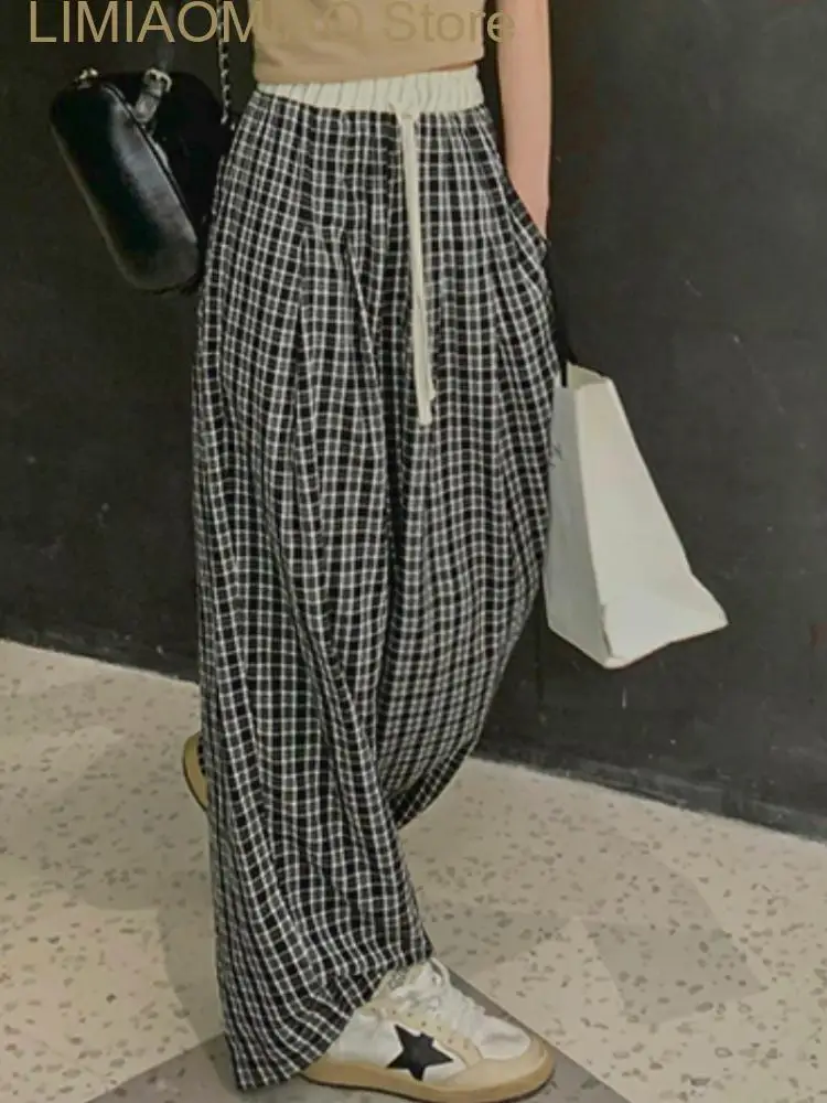 New Casual Fashion Wide Leg Pants Women Black Korean Style Baggy Pants Female High Waist Vintage Designer Pants Summer
