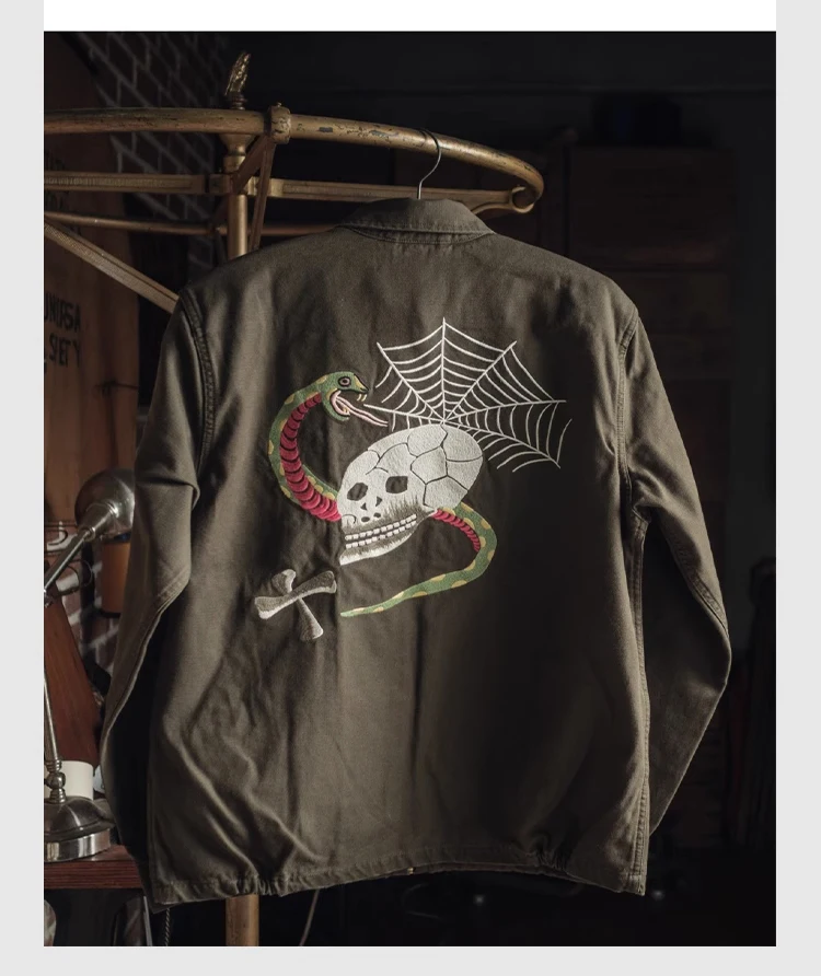 Non Stock Skull Embroidery Vietnam Souvenir Tour Jacket Mens