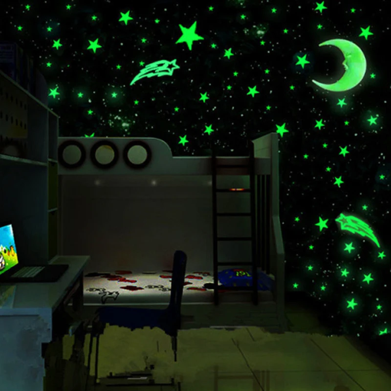 Wall Stickers 3D Star and Moon Energy Storage Fluorescent Glow In the dark Luminous for Kids Room living room Decal