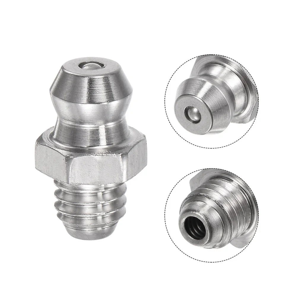10/5Pc 201 Stainless Steel Straight Hydraulic Grease Fitting M6 X 1mm Thread Kit 14mm Height Grease Nipple Machine Tool Supplies grease fitting kit