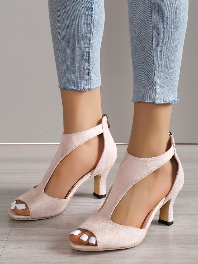 Round Toe Sandals Roman shoes High Heels Orthopedic leather high heels