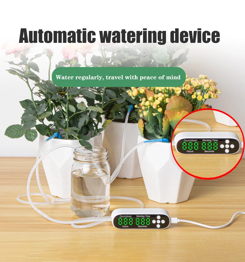 Intelligentes Bewässerungsgerät, Garten, automatisches Tropfbewässerungssystem, Set mit Wasserpumpen-Timer-Controller für Topfpflanzenblumen_voghion.com