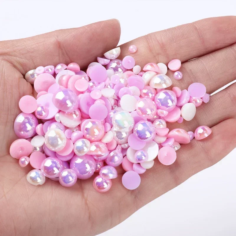 ABS beads imitation pearl beads 3-10mm 240pcs macaroon AB color half round flatback for DIY nail decor jewelry making