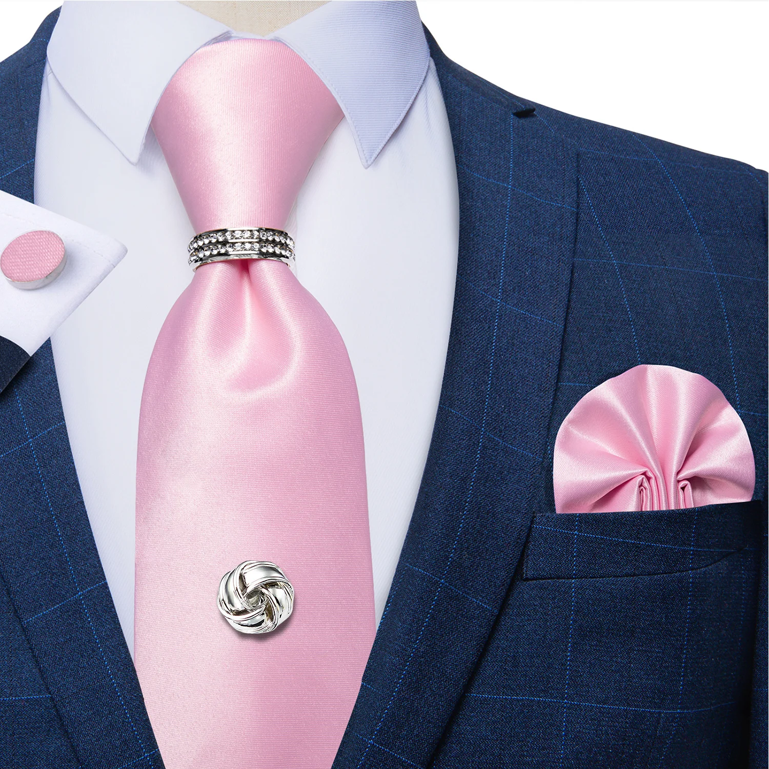 DiBanGu Ensemble Cravate Soie Rose Homme Avec Boutons De Manchette Et Pince