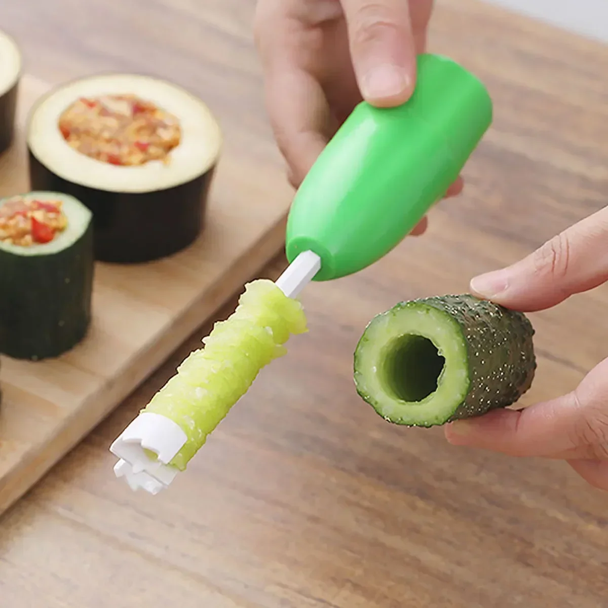 4 In 1 Fruit Vegetable Corer Spiral Digging Vege Drill Veggie Corkscrew Carver with 4Pcs Replaceable Head Spiralizer Cutter Tool