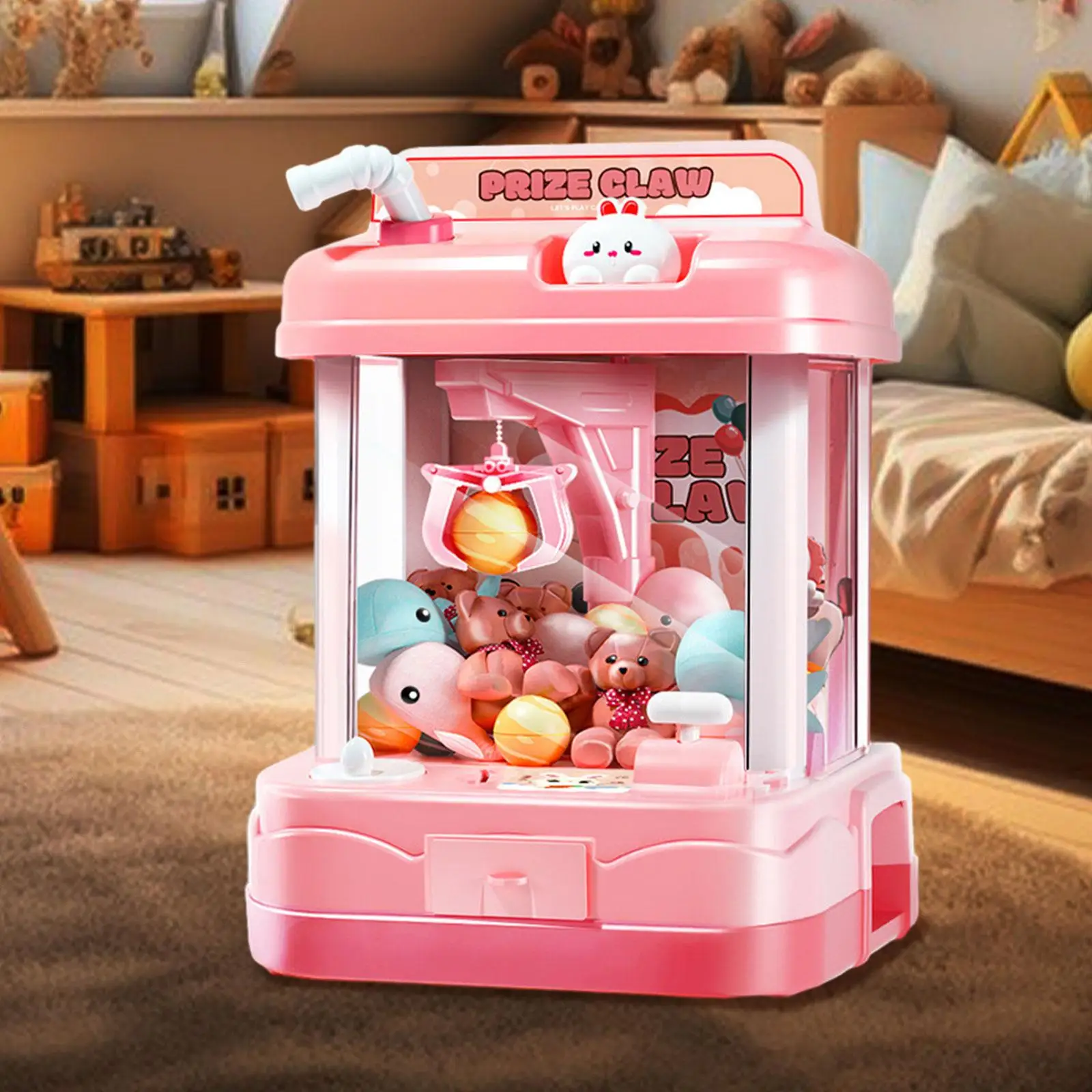 Kids Claw Machine Toy with Mini Balls, Dolls, Tokens, Tumbler Doll Novelty Hand Crank Grab Doll Toy Holiday Gift for Children