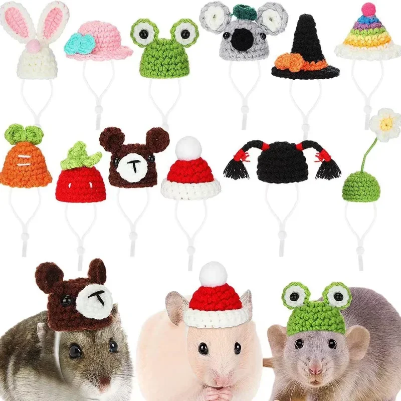 Mini Hamster Hat for Small Animals, Lovely Hand Knitted Hats for Lizard, Guinea Pig, Reptile, Christmas Party Clothes, Costume P