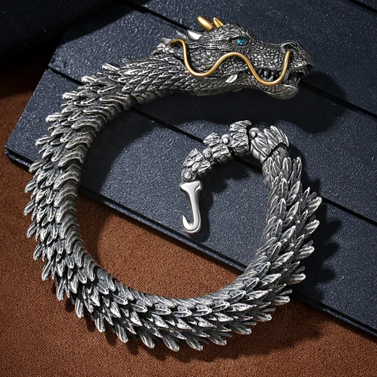 

S925 Silver Xiang Dragon Bracelet Men's Vintage Dominant Trendy Men's Bracelet Dragon Bone Cold and Elegant Style