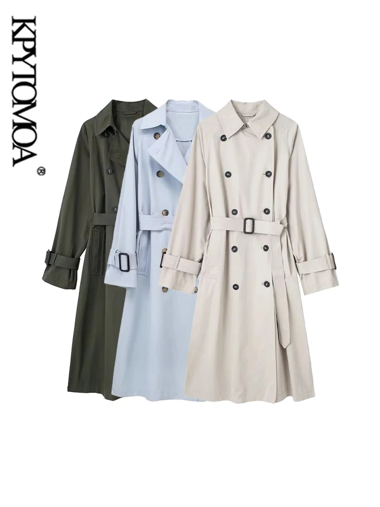 

KPYTOMOA Women Fashion With Belt Oversized Trench Coat Vintage Long Sleeve Front Pockets Female Outerwear Chic Clothing