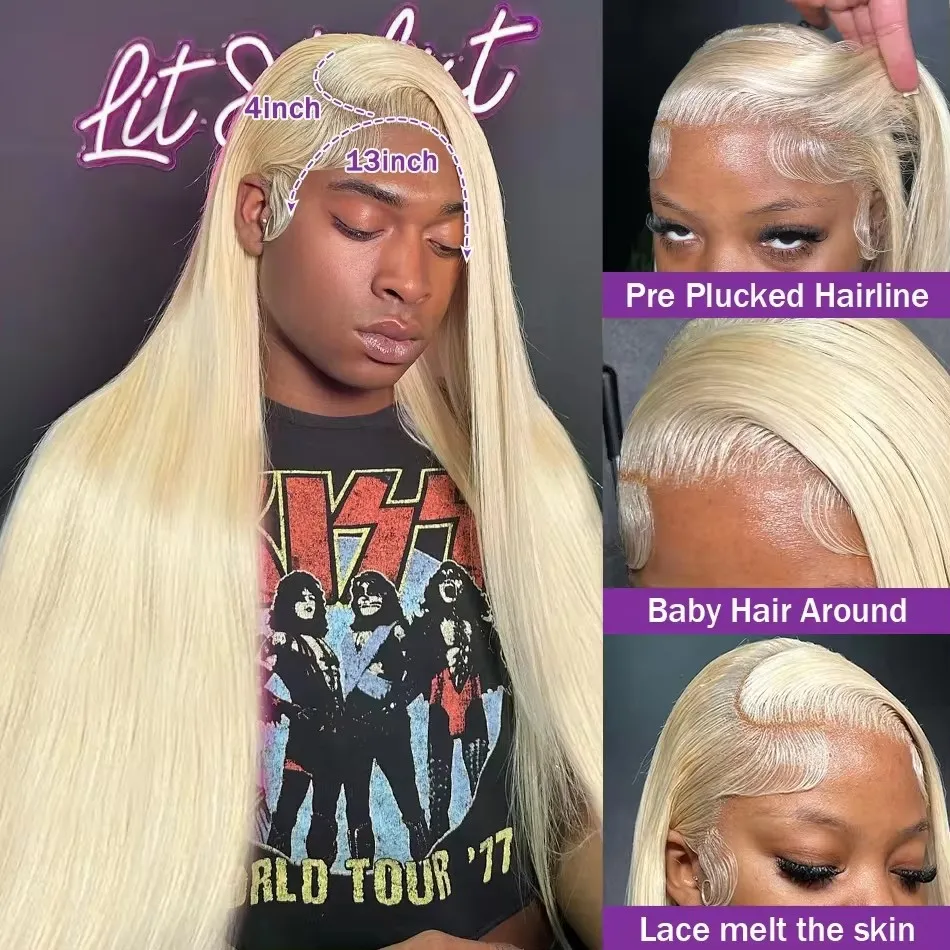 Human Hair Wig 30 Inch 613 Straight Blonde Lace Front 13x6 13x4 Hd Frontal For Women