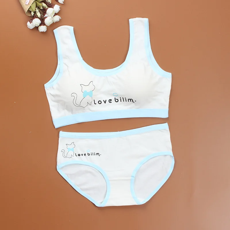 Teen Girls Training Bra Set Pure Cotton Puberty Underwear Vest Teenage Kids Children's Bra And Panty Set Tank Tops Briefs
