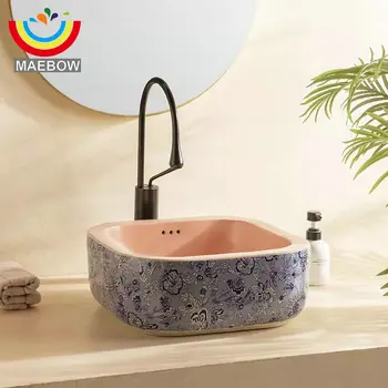 อ่างล้างจานเซรามิกทรงสี่เหลี่ยมผืนผ้าสไตล์เรโทรโมเดิร์น MAEBOW รุ่น Multi Shapes Artistic สำหรับห้องน้ำ สวน ครัว บาร์ ไม่มีรู ขนาด 12 ลิตร ลดราคา 1