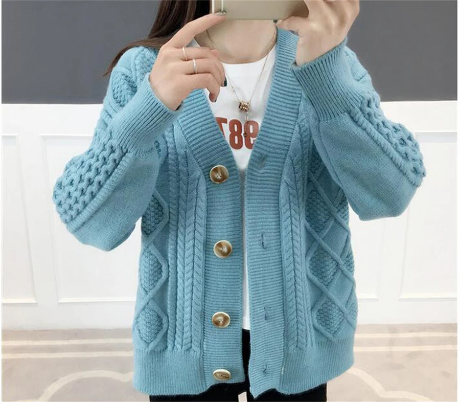 Winter Fall Mid Length Sweater Cardigan Loose Casual Soft Knitwears Coats Solid Color Woman Malhas Outwears New Long Sleeve Tops