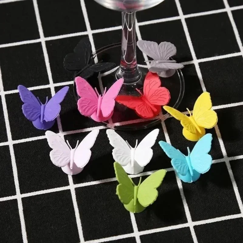 10Pcs/Set Food Silicone Wine Glass Butterfly Labeling Cup Distinguishing Toys Party