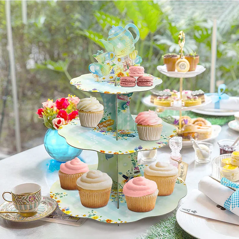 Tea Party Foldable Cardboard Cupcake Display Stand Cup Cake Holder