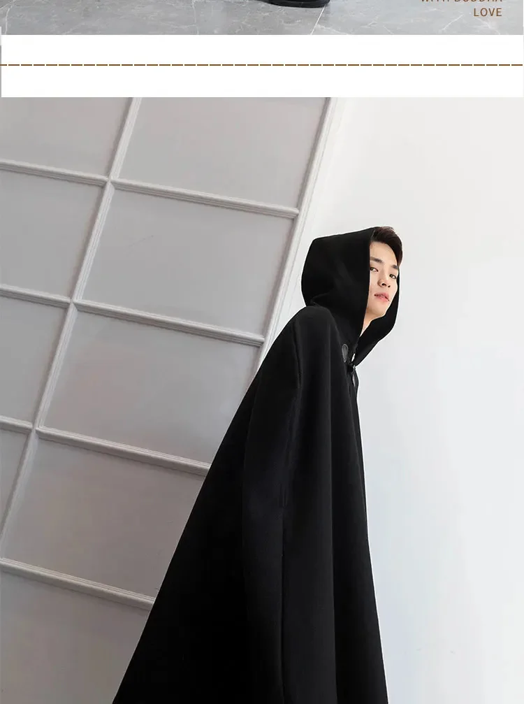 Description Picture 5 of itemHooded cloak coat long paragraph over the knee Japan and South Korea fashion retro sleeveless autumn winter tide male wizard