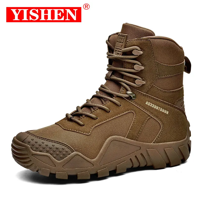 Mens Leather Boots Motorcycle Leather Boots Tactical Boots Men Winter Combat Ankle Boots Work Safety Special Force Army Fashion High Top