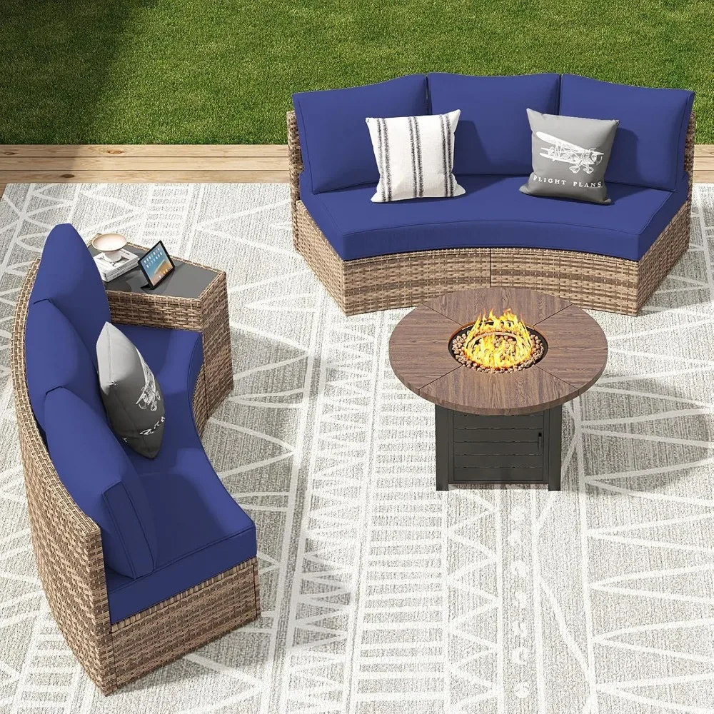 Patio Furniture Sets, Half-Moon Sectional Round Sofa Set, Outdoor Patio Furniture with Cushions, Garden Furniture Sets