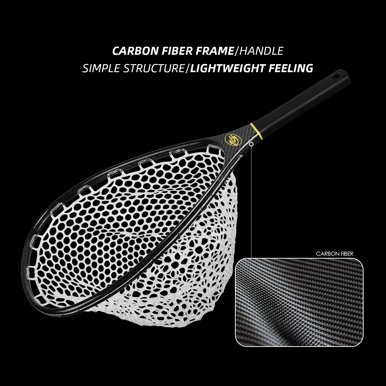 SF Fly Fishing Stealth Carbon Fiber Landing Net Soft Silicone Rubber Mesh  Steelhead Catch
