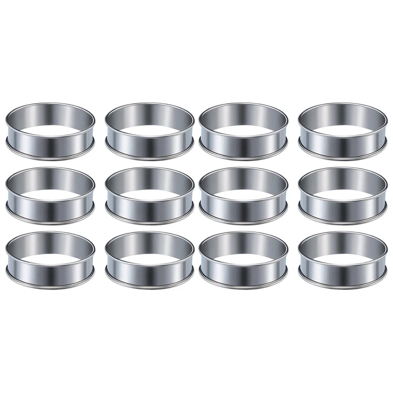 

12 Pieces Muffin Tart Rings Double Rolled Tart Ring Stainless Steel Muffin Rings Metal Round Ring Mold For Food Making