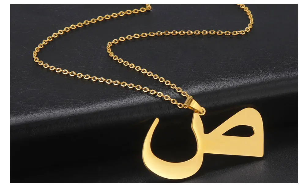 Cazador Goldfarbe 28 arabische Buchstaben-Halskette für Frauen, Edelstahl, arabischer Alphabet-Anhänger, Halsketten, Schmuck, 2026-Trend – Detail 10