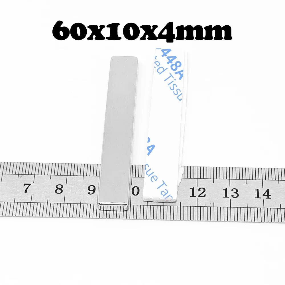 2/5/10/15/20 pz 60x10x4mm magnete di ricerca a blocco forte con magnete NdFeB permanente autoadesivo 60x10x4 3M 60x10x4