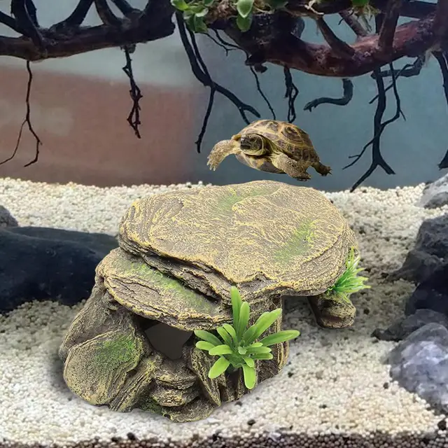 Piattaforma Per Tartarughe In Resina - 23x12.5x7.5cm, Grotta Con Piante Artificiali - Foto 9