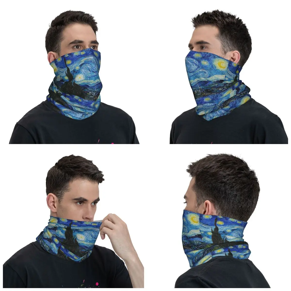 Neck Gaiter Multifunctional Bandana Starry Night Bandana Neck Gaiter Printed Van Gogh Galaxy Balaclavas Mask Scarf Warm Headband Running Men Women Adult Washable