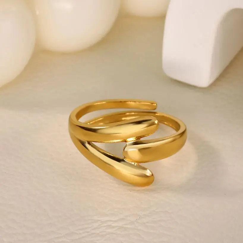Durable Adjustable Ring for Women Gold Stainless Steel Geometric Line Jewelry