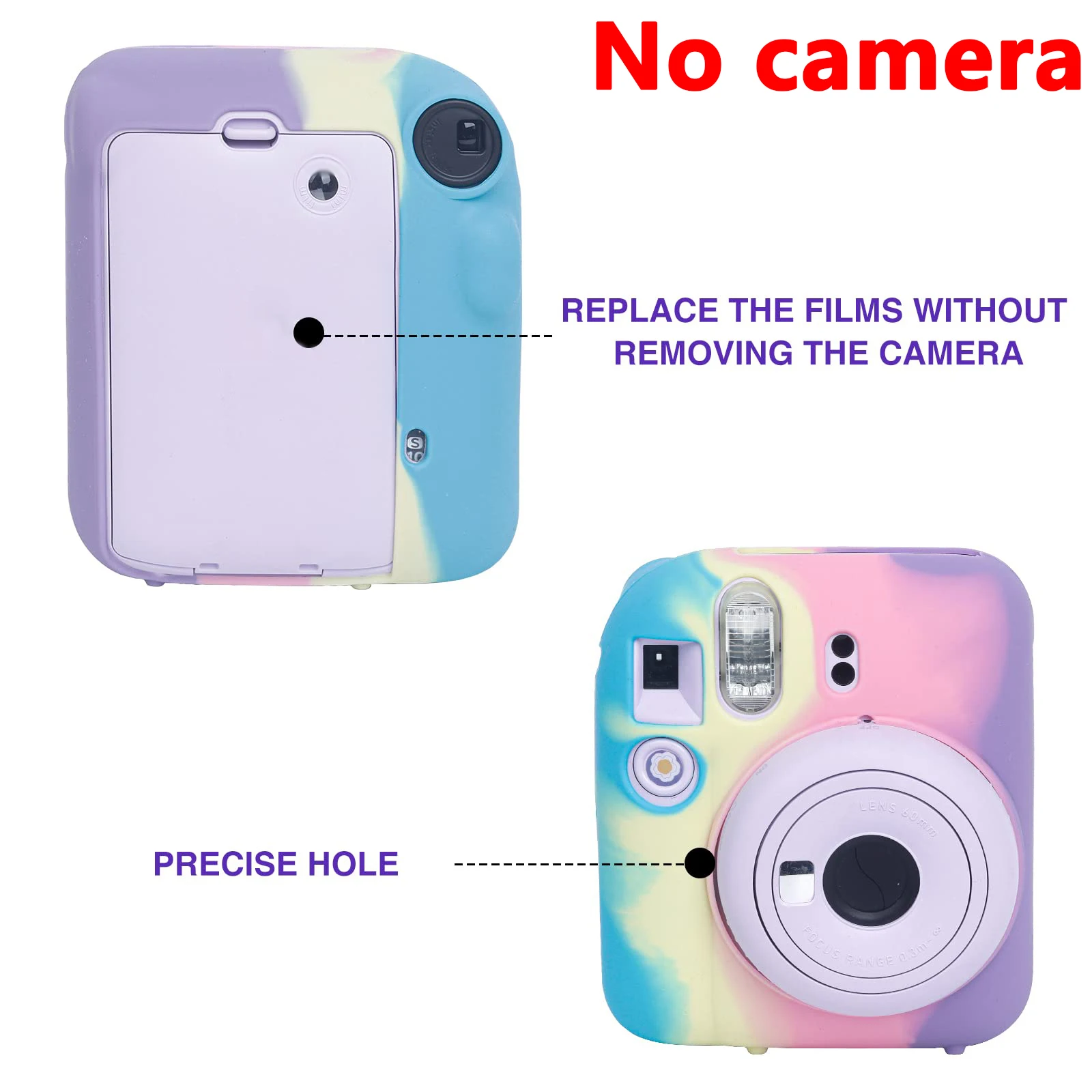 1pc Silicone Protective Case for Instax Mini 12 Instant Camera with Adjustable Strap-Dark Gradient (Camera Not Included)