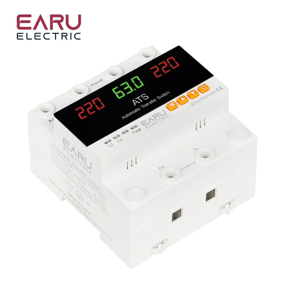63A 100A ATS Adjustable Over Under Voltage Current Protector Dual Power Conversi