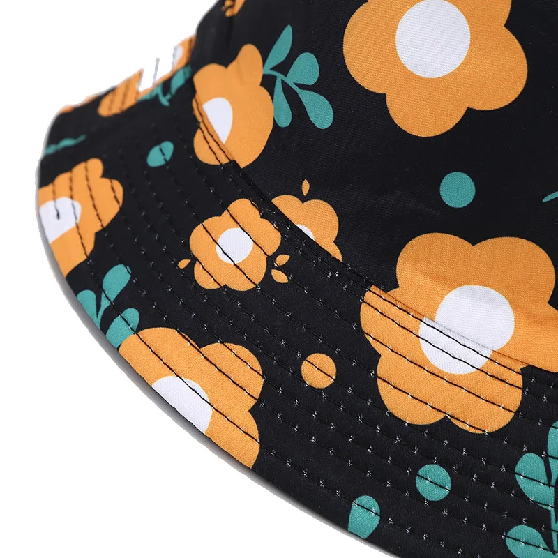 Bocca Children Bucket Hat Flower Print Fisherman Hats Girl Kids Panama Cap Cartoon Double Sides Child Caps Summer Sun Outdoor