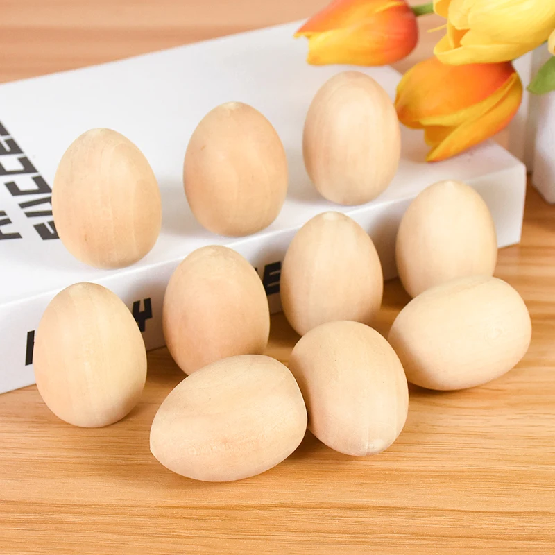 5Pcs Wooden Eggs DIY Craft Ornament 2025 Happy Easter Party Home Decoration Supplies Kids Favors Handmade Gift Basket Filler