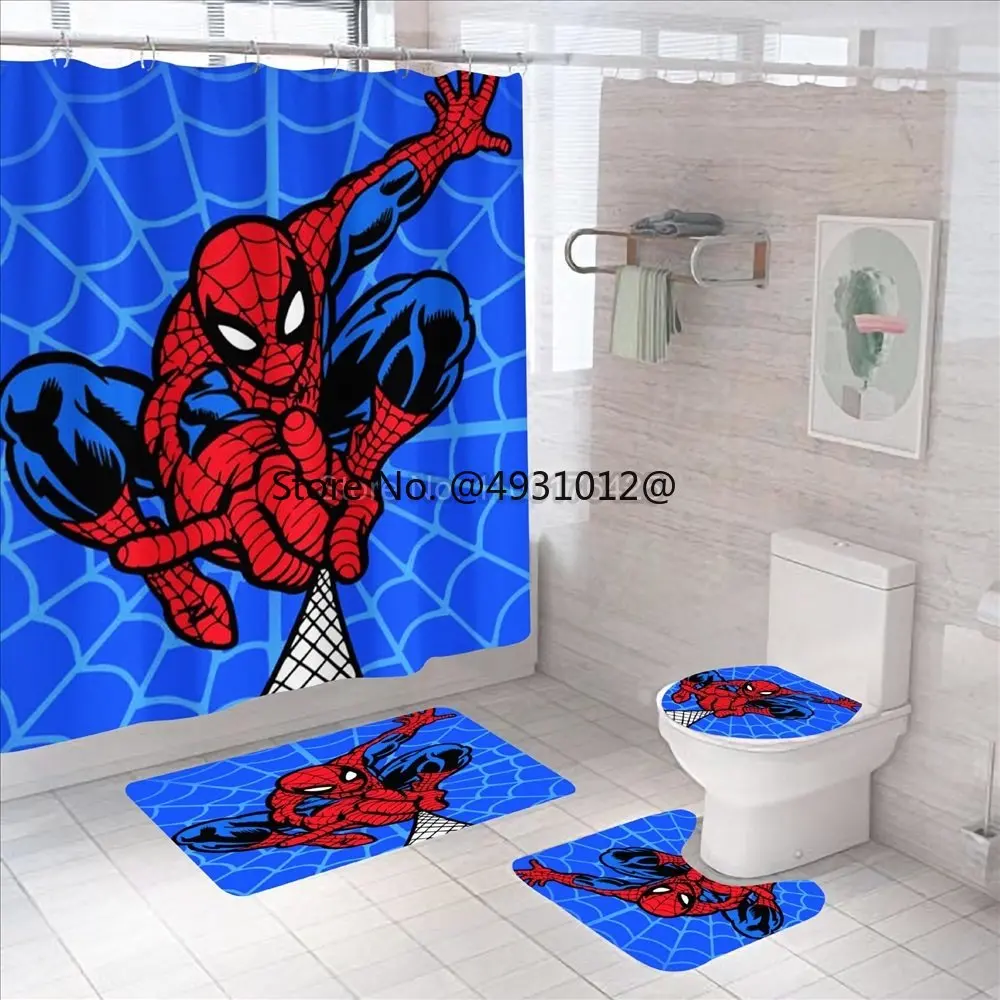 Anime Avengers Spiderman Shower Curtain Carpet Toilet Cover Cartoon Bath Mat Rug Pad Set Bathroom Decor Kids Gifts 5