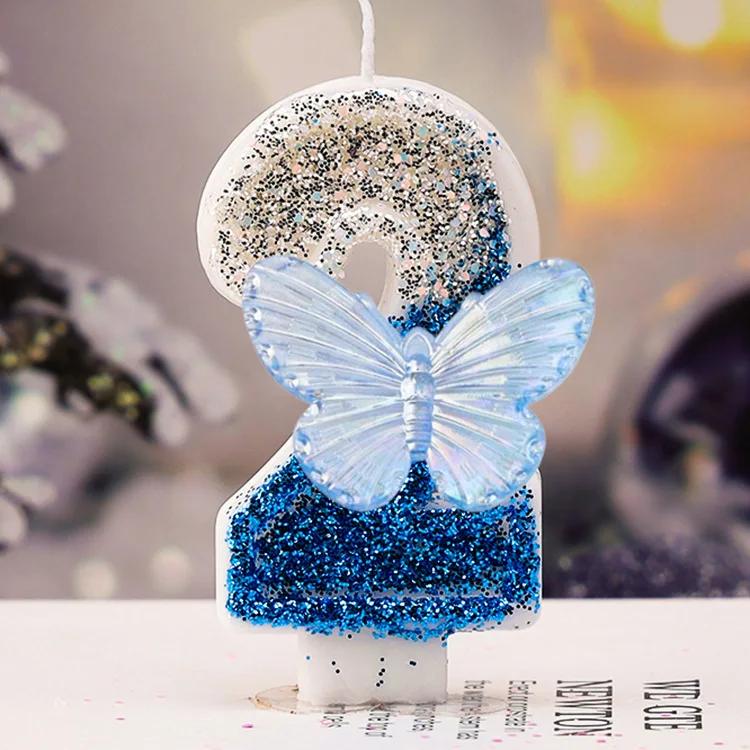 1st Birthday Candle Cake Topper Colours Creative Number 1 Candle Cute Blue Butterfly Digital Candle Birthday Wedding Party Decor