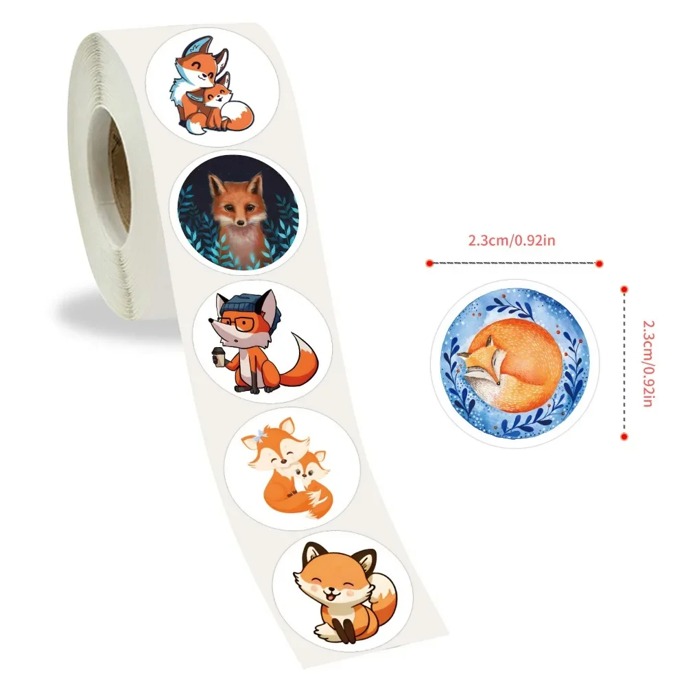 

500pcs Cute Animals Cartoon Stickers Roll Fox Pattern Stickers for Kids Toy Gift Packaging School Teacher Reward Label Tags