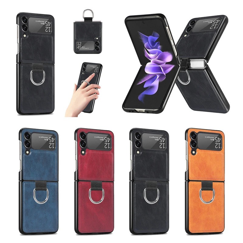 galaxy flip3 case עבור Samsung Z Flip3 5G טלפון מקרה טבעת מגן כיסוי עבור Samsung Galaxy Z Flip 3 SM-F711 נייד טלפון מקרה עור מקרה z flip3 case