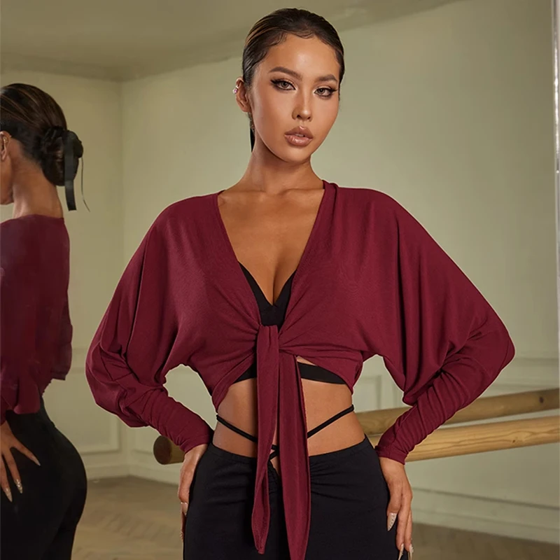 

Latin Dance Clothes Women Warm-Up Cardigan Bat Sleeves Tops Loose Practice Clothing Adult Rumba Wear Latin Dance Tops DNV18949