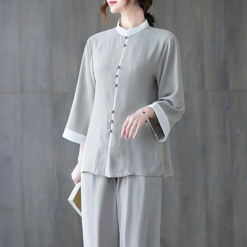 China Tai Chi Clothing Vintage Fashion Kung Fu Jacket Set Chinese Style Women's Clothing National Cotton Linen Tang Suit Suit