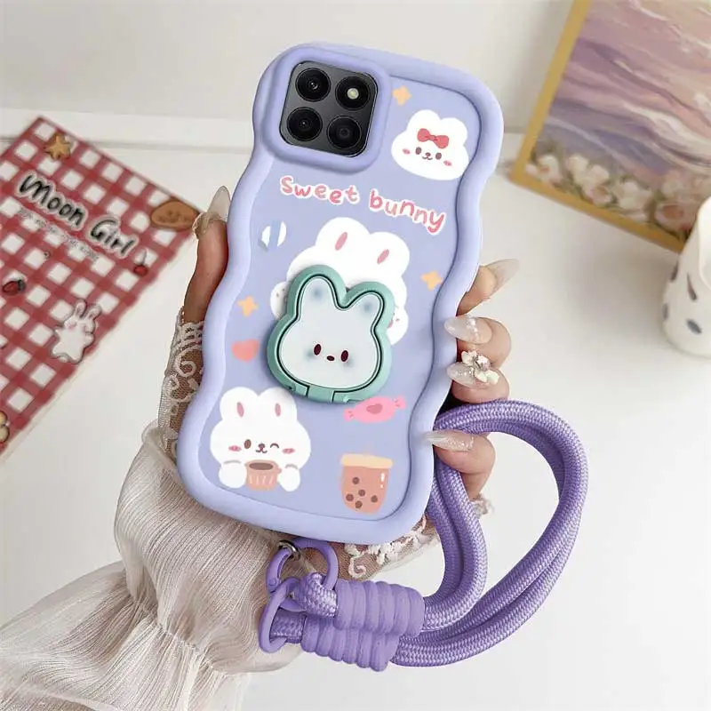 Charming Rabbit Phone Accessory Set: Case, Lanyard, and Stand