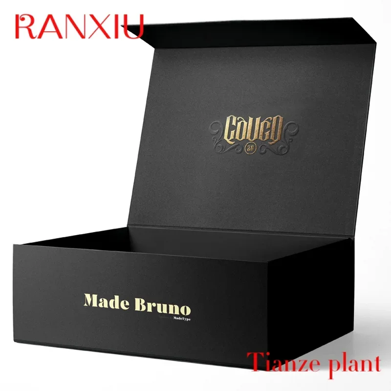 

Custom logo luxury matte black gift box magnetic closure cardboard paper box folding box with lid