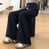 Deep Blue American Style Wide Leg Denim Jeans Women's Loose High Waist Slimming Small Size Floor Length Pants