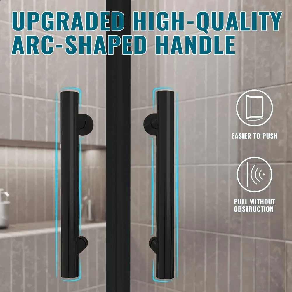 Corner Shower Doors 36.7 in. X 72 in. Neo-Round Sliding Shower Door in Black Finish, 1/4 in. Clear Glass Shower Door 4
