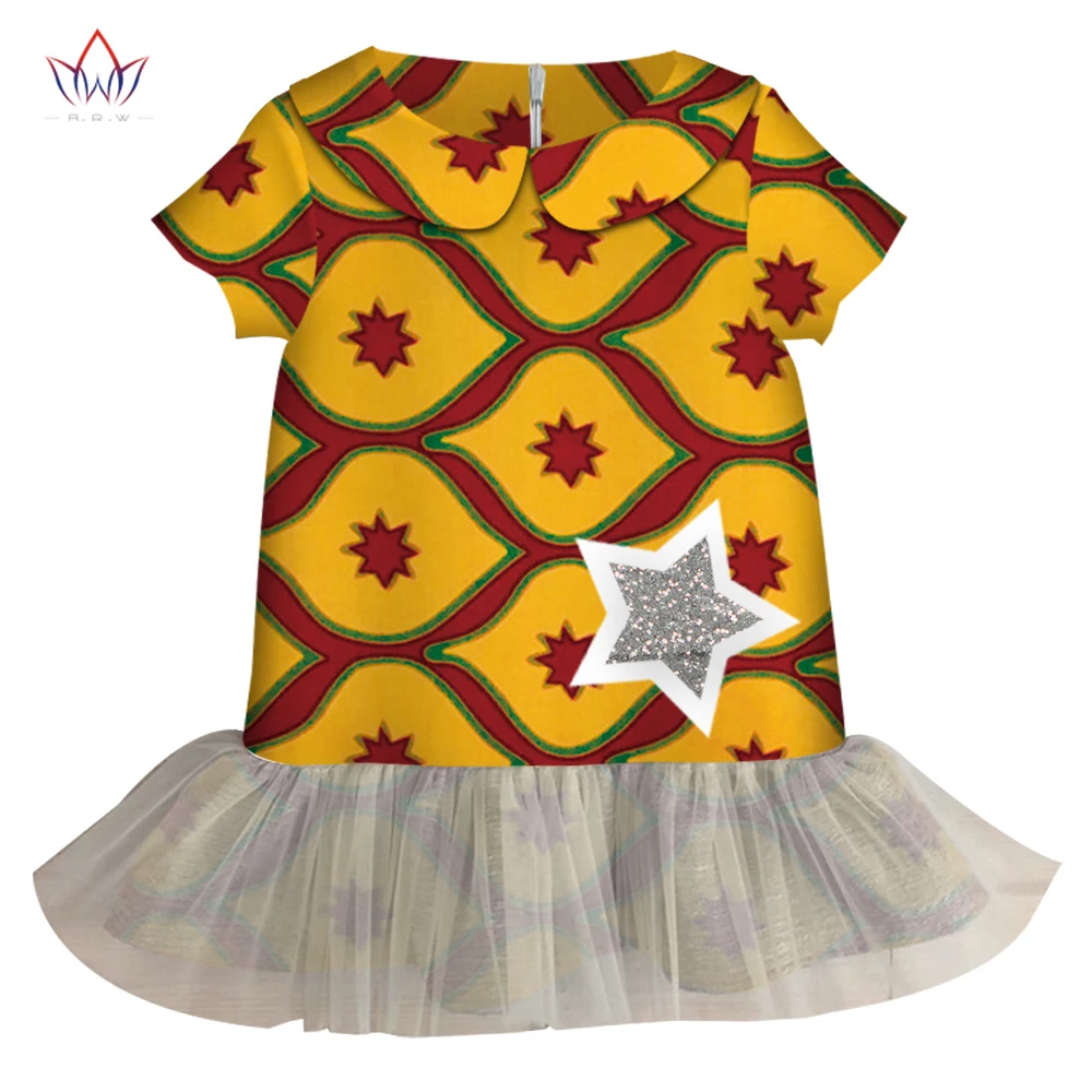 

Ankara African Dresses For Children Short Sleeve O-neck African Clothes Traditional Children Girl Print Lace Dress WYT345