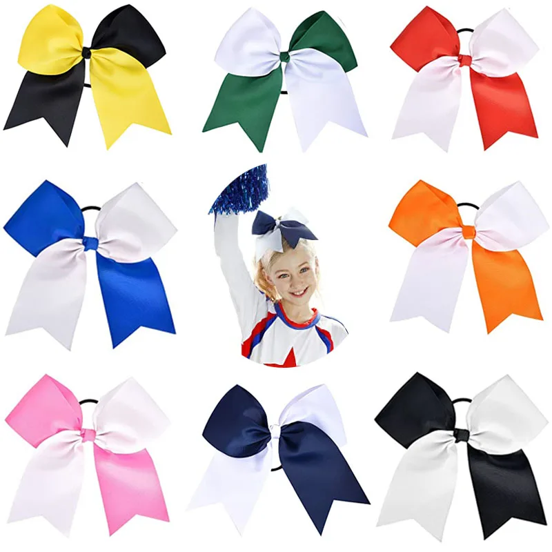 

12Pcs 8" Two Toned Large Cheer Hair Bows Ponytail Holder Handmade for Teen Girls Softball Cheerleader Sports