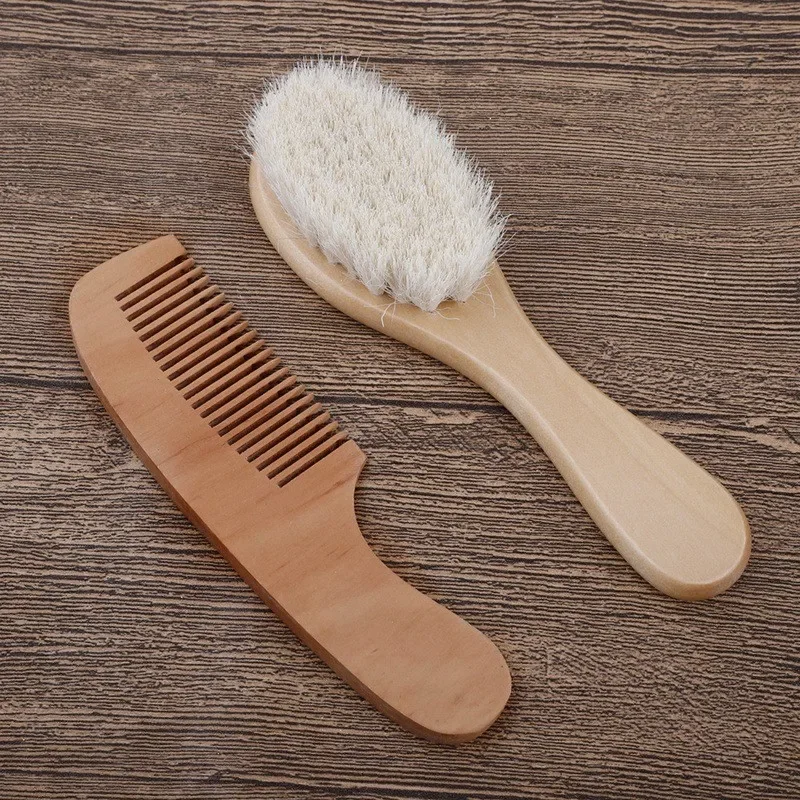 Hair Brush Comb Hair Comb Hair Comb Set Newborn Baby Natural Wooden Boys Girls Soft Wool Hair Brush Head Comb Infant Head Massager Portable Bath Brush Comb for Kids